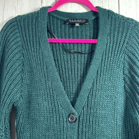 ELOQUII Dark Green Ribbed Button Front Sweater Dress Cozy Chic Minimalist Soft - Picture 4 of 16